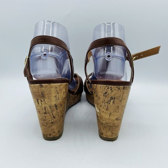 Franco Sarto Shoes Womens Size 10 M Brown Milby Cork Wedge Sandals T-Strap - Picture 8 of 14